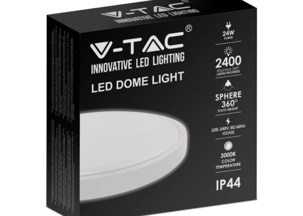 V-TAC PLAFONIERA 24W LED DOME LIGHT 3000K ROUND,WHITE FRAME IP44 ART.VT-8624