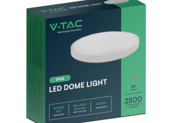 V-TAC PLAFONIERA 24W LED DOME LIGHT 4000K ROUND,WHITE FRAME IP44 ART.VT-8624