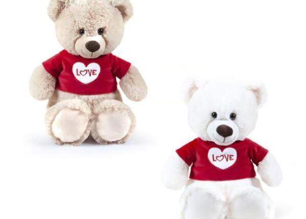 ORSO 60CM 2COL ASS. C/TSHIRT ROSSA SCRITTA LOVE ART.23980