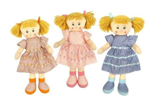 BAMBOLA PEZZA 50CM C/VESTITO A RIGHE E FIORI 3 COL ART.26983