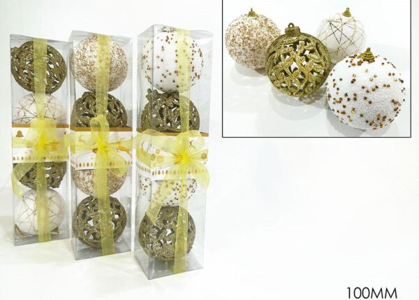 SET 4 PALLE 100MM ORO C/GLITT. 2ASS