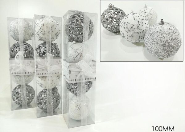 SET 4 PALLE 100MM SILVER C/GLITT. 3 ASS ART.498261