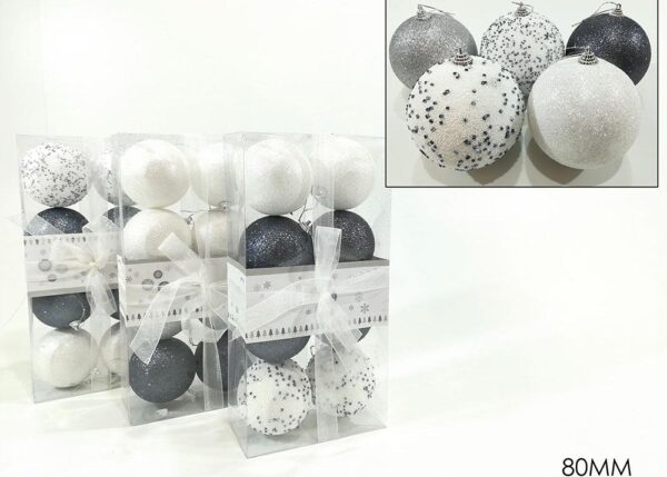 SET 8 PALLE 80MM GRIGIO GLITT. 3ASS