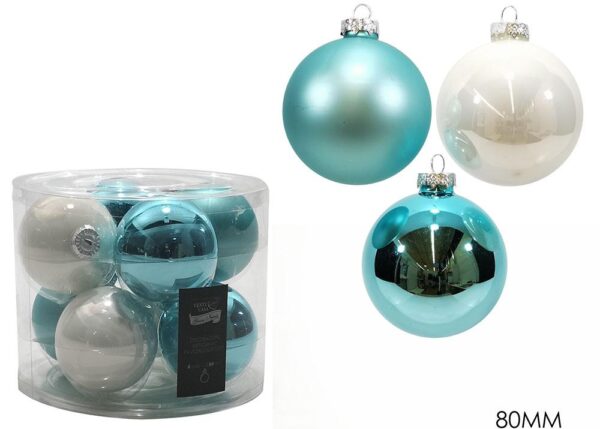 SET 8 PALLE DI NATALE VETRO 80MM TURCHESE ASS ART.424233