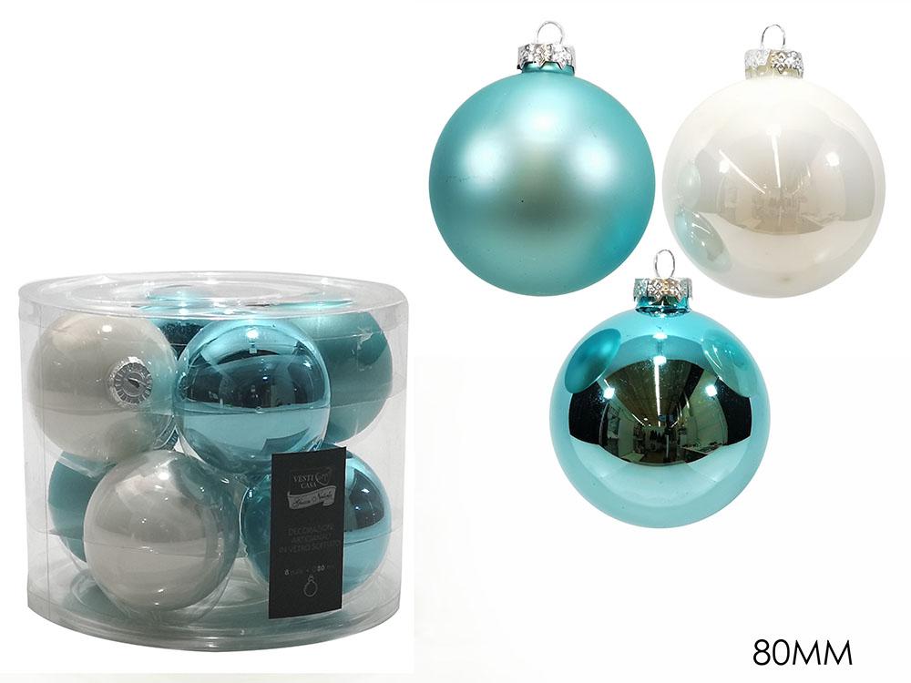 SET 8 PALLE DI NATALE VETRO 80MM TURCHESE ASS ART.424233 SET 8 PALLE DI NATALE VETRO 80MM TURCHESE ASS ART.424233