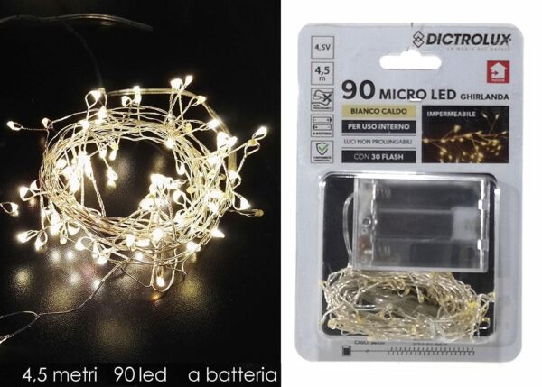 LUCI 90 LED GHIRLANDA 4.5MT E 30FL B.CALDO ART.405826