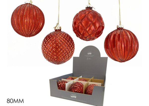 PALLA VETRO 80MM ROSSO DEC. 4ASS DISPL. ART.424402