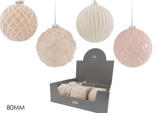 PALLA DI NATALE VETRO 80MM ROSA 4ASS DISP ART.424432