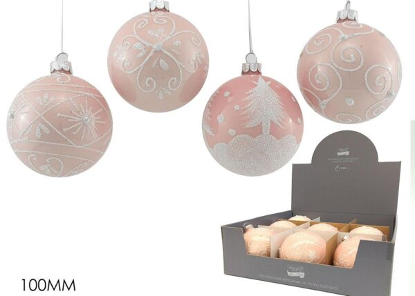 PALLA DI NATALE VETRO 100MM ROSA 4ASS DISP ART.424460