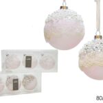 PALLE DI NATALE SET 3 80MM C/MERL. ROSA 2ASS ART.404276