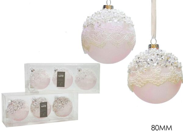 PALLE DI NATALE SET 3 80MM C/MERL. ROSA 2ASS ART.404276