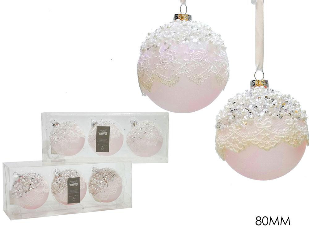 PALLE DI NATALE SET 3 80MM C/MERL. ROSA 2ASS ART.404276 PALLE DI NATALE SET 3 80MM C/MERL. ROSA 2ASS ART.404276