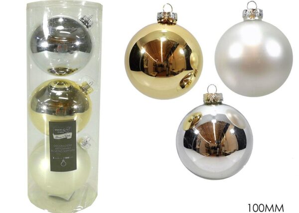 PALLE DI NATALE SET 3 VETRO 100MM ASS ART.480668