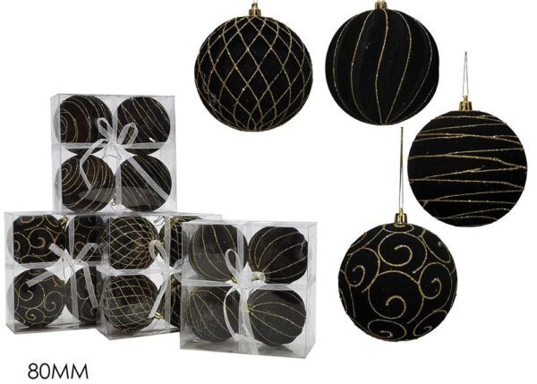 SET 4 PALLE 80MM VELLUTO NERO/ORO 4 ASS. ART.435926A