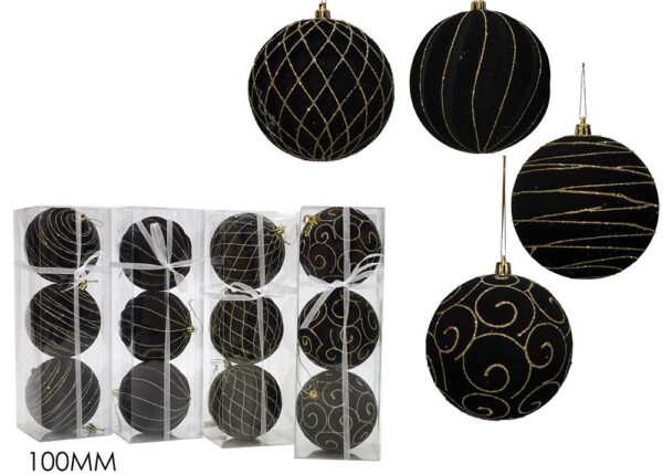 SET 3 PALLE 100MM VELLUTO NERO/ORO 4 ASS. ART.435926B