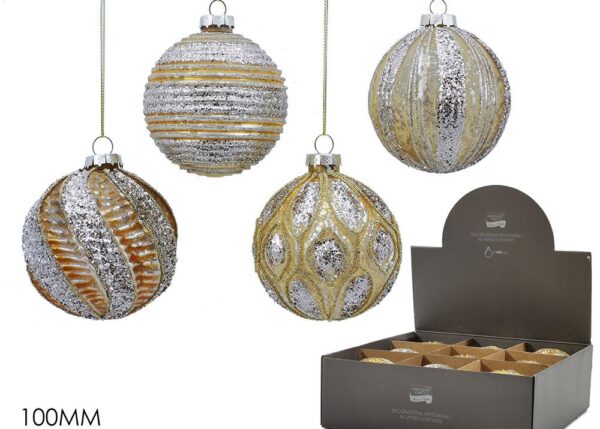 PALLA VETRO 100MM ORO ANTIC. 4 ASS DISP ART.403948