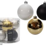 SET 8 PALLE DI NATALE VETRO 80MM ORO/NERO/BIANCO ART.424394