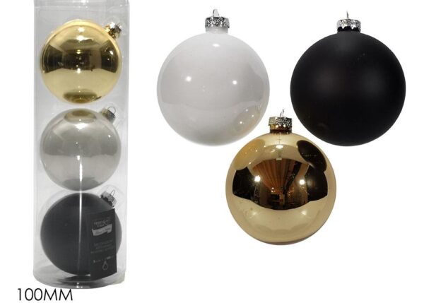 PALLE DI NATALE VETRO SET 3 100MM ORO/NERO/BIANCO ART.424395