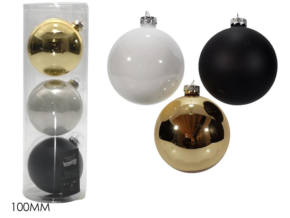 PALLE DI NATALE VETRO SET 3 100MM ORO/NERO/BIANCO ART.424395 PALLE DI NATALE VETRO SET 3 100MM ORO/NERO/BIANCO ART.424395