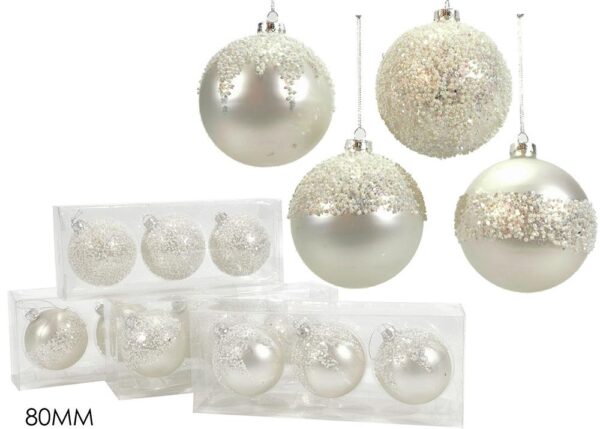 SET 3 PALLE VETRO 80MM BIANCHE 4 ASS. ART.424561