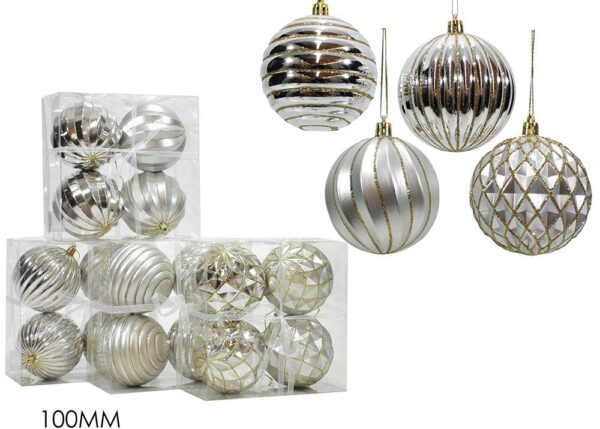 PALLE DI NATALE SET 4 100MM SILVER MIX 4ASS. ART.435529