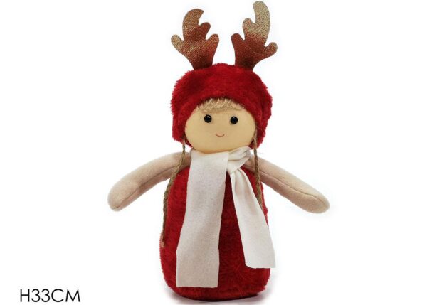 BIMBA "RENNA" C/PELLICCIA 33CM ROSSA ART.410485