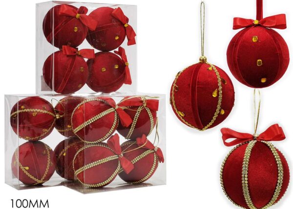 PALLE DI NATALE SET 4 100MM VELLUTO ROSSO 3ASS ART.303170