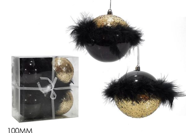 PALLE DI NATALE SET 4 100MM C/PAILL. NERO C/ORO ART.301191