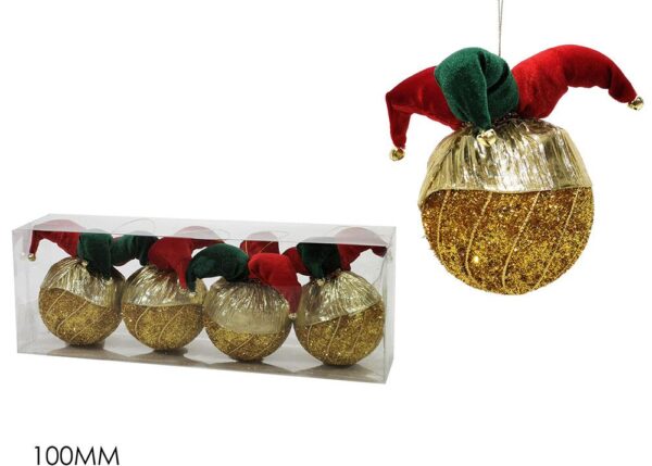 PALLE DI NATALE SET 4 100MM "GIULLARE" ORO ART.303134