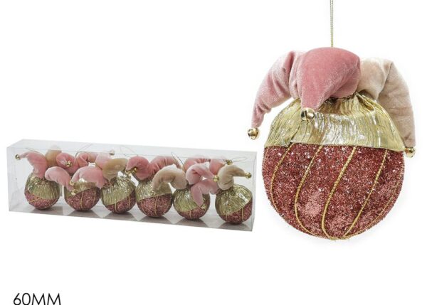PALLE DI NATALE SET 6 60MM "GIULLARE" ROSA ART.303138