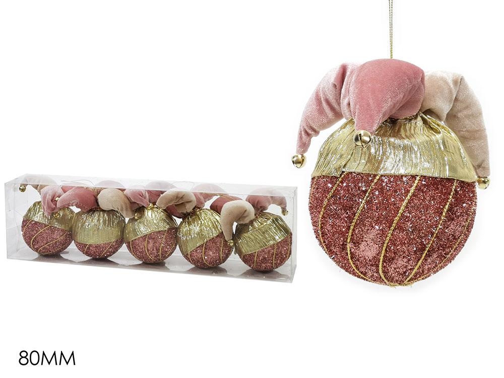 PALLE DI NATALE SET 5 80MM "GIULLARE" ROSA ART.303139 PALLE DI NATALE SET 5 80MM "GIULLARE" ROSA ART.303139