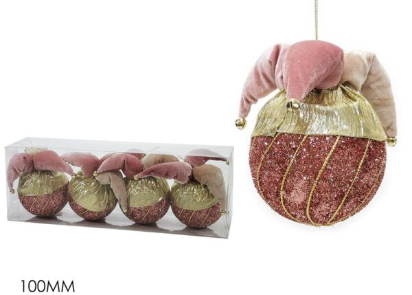 PALLE DI NATALE SET 4 100MM "GIULLARE" ROSA ART.303140