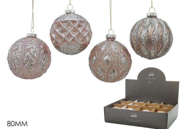 PALLA DI NATALE VETRO 80MM ROSA 4ASS DISPLAY ART.424669