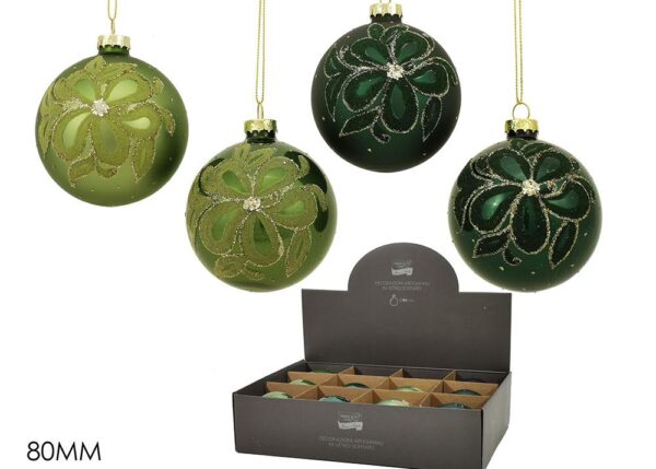 PALLE DI NATALE VETRO 80MM VERDE 4ASS DISPL ART.403142