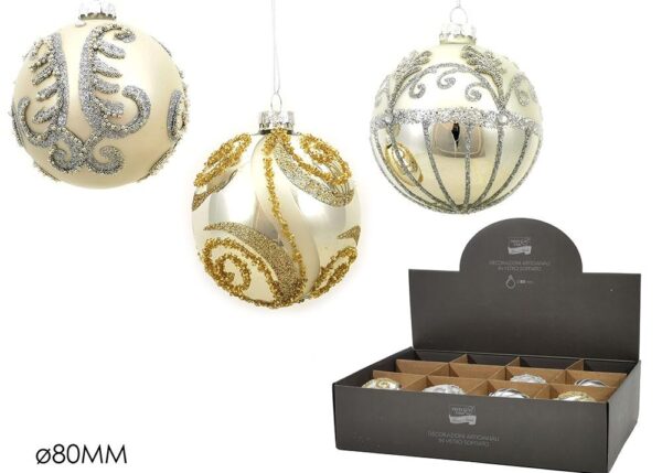 PALLE DI NATALE VETRO 80MM SILVER 4ASS DISPL ART.403151