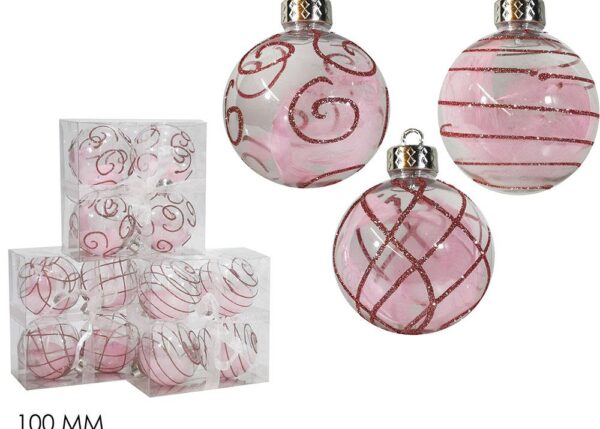 PALLE DI NATALE SET 4 100MM C/DEC. ROSA 3ASS ART.302080