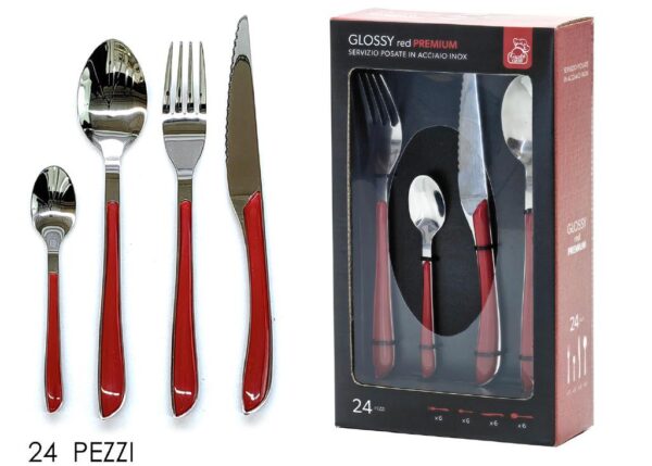 POSATE SET 24PZ GLOSSY RED PREMIUM ART.576604