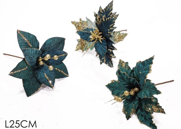 FIORE VELVET VERDE SC. C/GLITT.ORO 3 ASS ART.427810