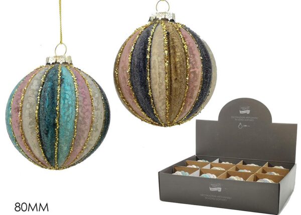 PALLA DI NATALE VETRO 80MM MULTICOLOR 2ASS DISPLAY ART.424695