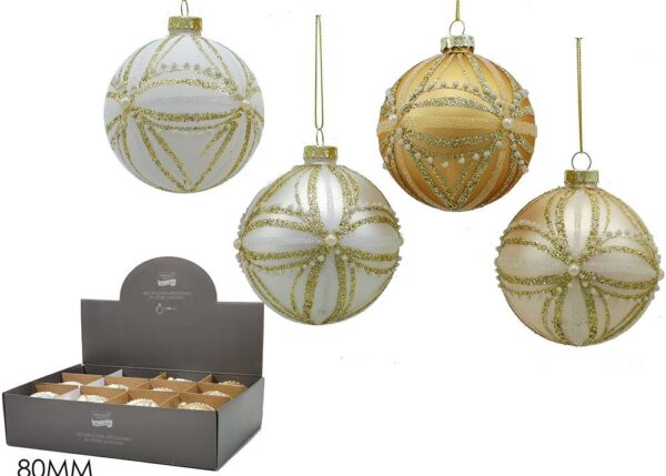 PALLE DI NATALE VETRO 80MM MIX 4 ASS DISPL ART.402968