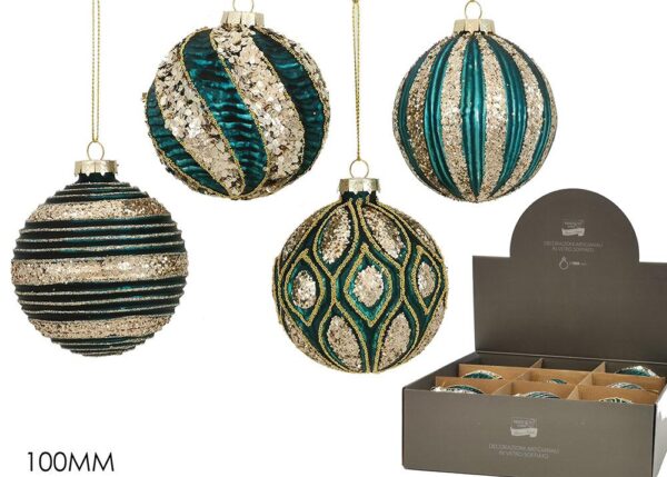 PALLE DI NATALE VETRO 100MM CELESTE ANTIC. 4ASS ART.403956