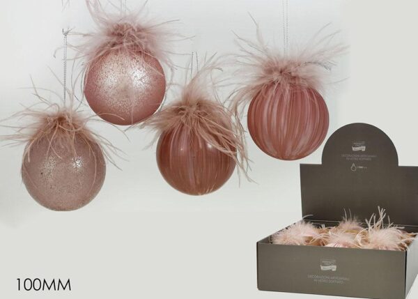 PALLE DI NATALE VETRO 100MM ROSA 4ASS DISP ART.403986