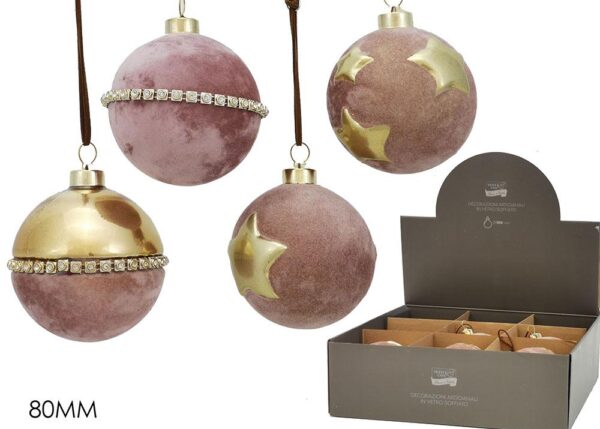 PALLA VETRO 80MM ROSA VELVET 4 ASS DIS ART.404087