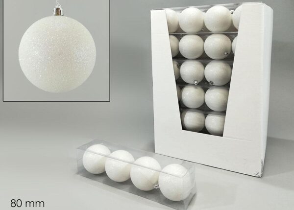 SET 4 PALLE 80 MM BIANCO GLITTER