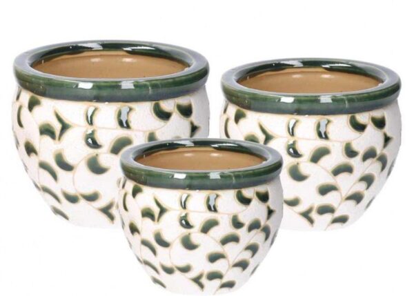 COPRIVASO CERAMICA 3^ BIANCO VERDE C/FOGLIE CMÃ˜30H21 ART.5822260300