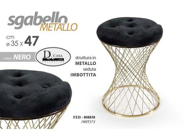 SGABELLO NERO E DORATO 35*35*47CM 19HT373 ART.FED/808838