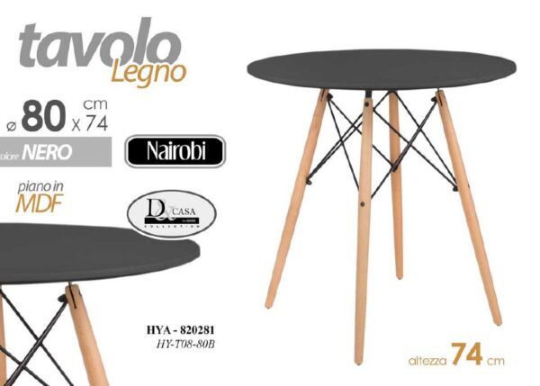 TAVOLO NAIROBI TONDO MDF NERO 80*74 HY-T08-80B ART.820281