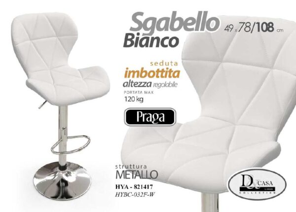 SGABELLO PRAGA PER UFF. 37X49X78/108 CM BIANCO