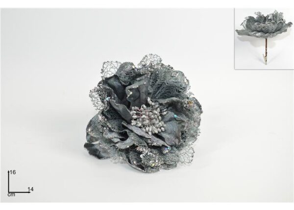 FIORE PETALI VELLUTO E RETE C/PINZA SILVER TYC-160272 S