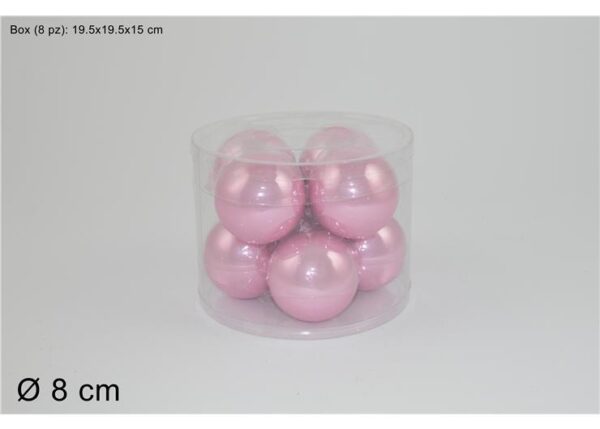 SET 8 PALLE VETRO 8CM PERLATE ROSA ART.MO000558